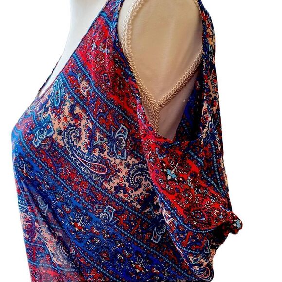 American Dream Cold Shoulder Paisley Blouse Size Medium - Picture 2 of 4